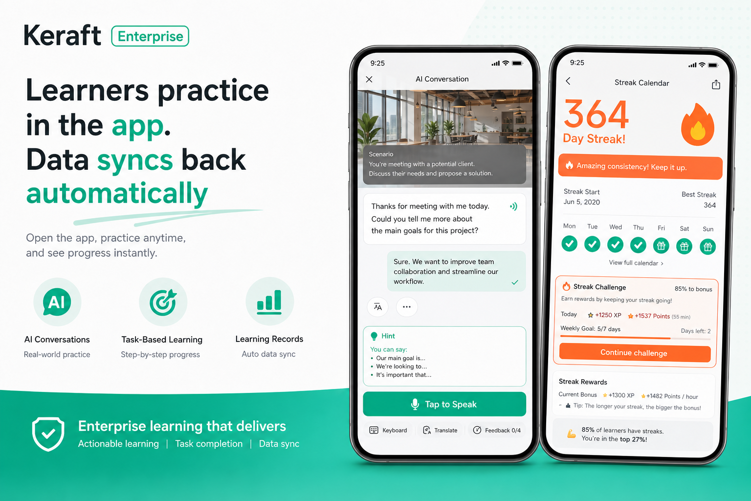 Learner practice and streaks in the app